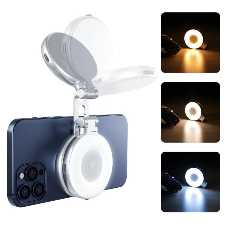 TELESIN S5-BGD-01 Mini Phone Magnetic Beauty Replacement Light Tri-Color Temperature Portable Selfie Mirror Rotating Stretching Pocket Lamp  - Black
