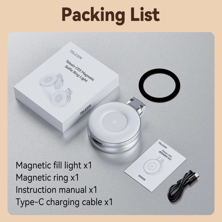 TELESIN S5-BGD-01 Mini Phone Magnetic Beauty Replacement Light Tri-Color Temperature Portable Selfie Mirror Rotating Stretching Pocket Lamp  - Black