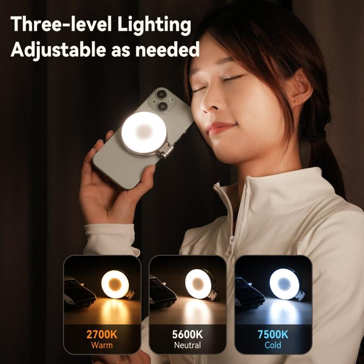 TELESIN S5-BGD-01 Mini Phone Magnetic Beauty Replacement Light Tri-Color Temperature Portable Selfie Mirror Rotating Stretching Pocket Lamp  - Black