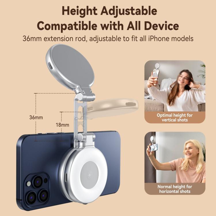 TELESIN S5-BGD-01 Mini Phone Magnetic Beauty Replacement Light Tri-Color Temperature Portable Selfie Mirror Rotating Stretching Pocket Lamp  - Black