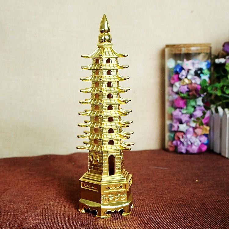 25cm 9 Floors Electroplated Metal Crafts Wenchang Tower Model Decoration