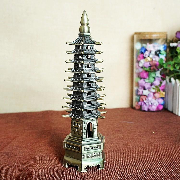 25cm 9 Floors Electroplated Metal Crafts Wenchang Tower Model Decoration