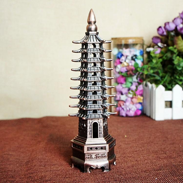 25cm 9 Floors Electroplated Metal Crafts Wenchang Tower Model Decoration