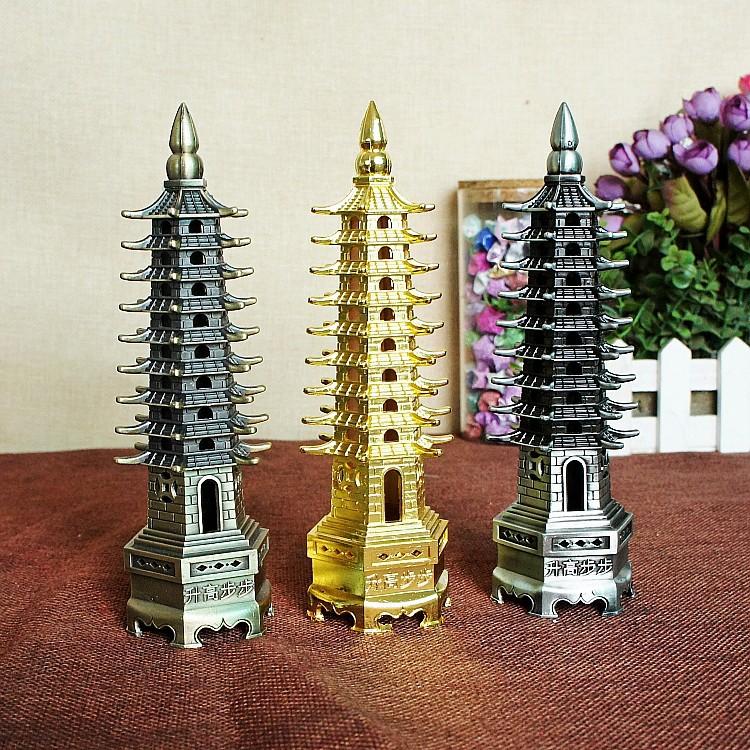 18cm 9 Floors Electroplated Metal Crafts Wenchang Tower Model Decoration