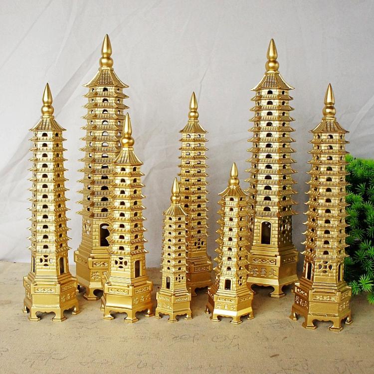 18cm 9 Floors Electroplated Metal Crafts Wenchang Tower Model Decoration
