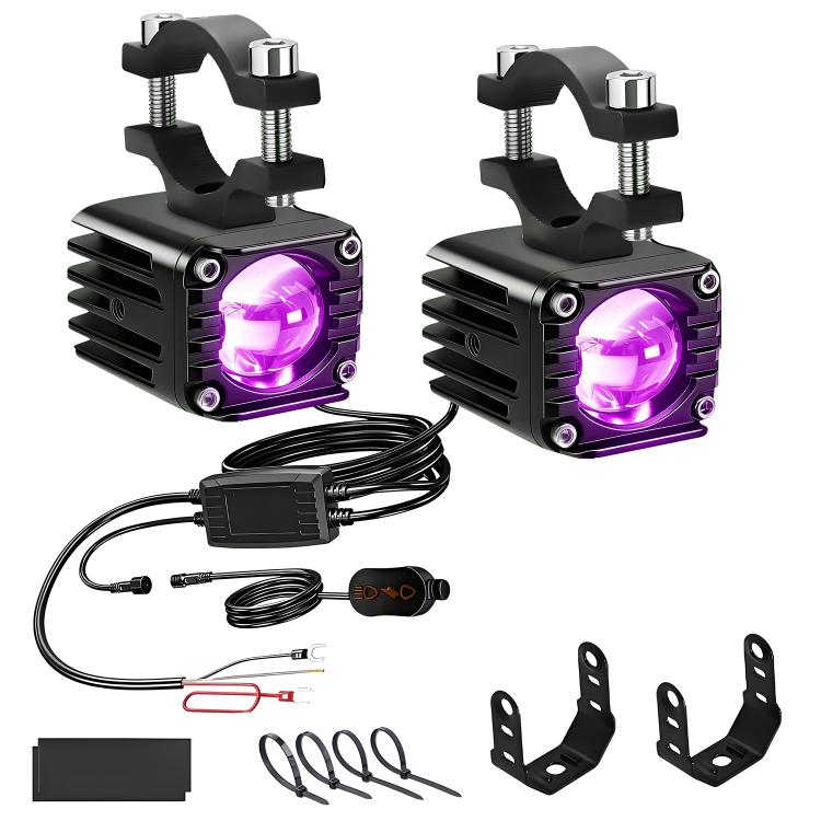 40W Motorcycle Wired Switch Integrated Waterproof Demon Eye Spotlight - Purple Light