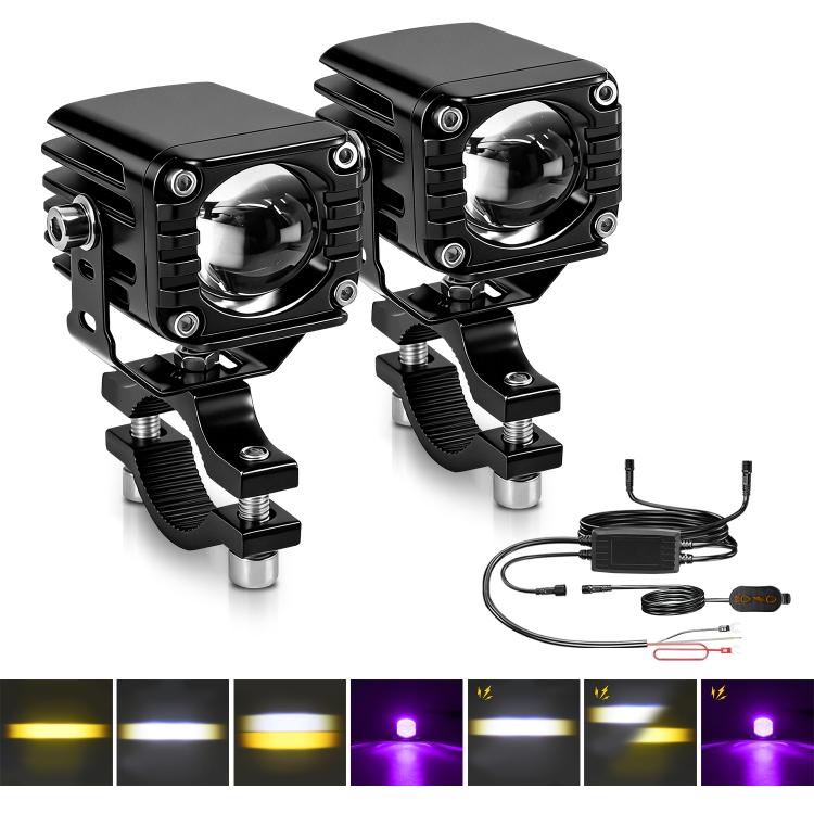 40W Motorcycle Wired Switch Integrated Waterproof Demon Eye Spotlight - Purple Light