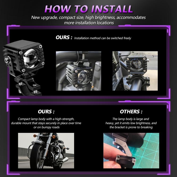 40W Motorcycle Wired Switch Integrated Waterproof Demon Eye Spotlight - Purple Light