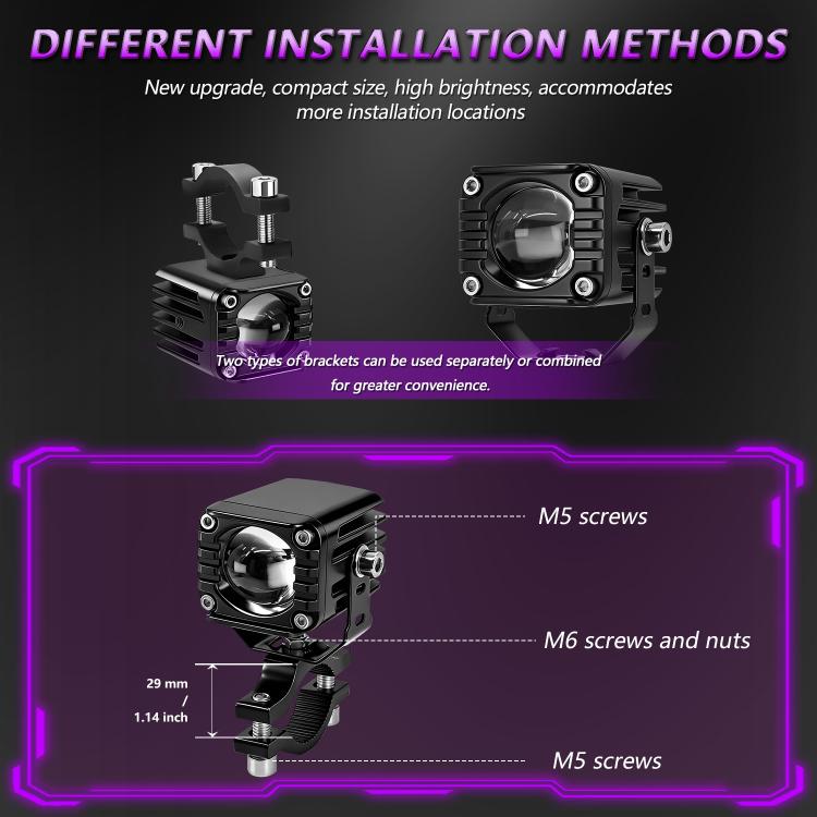 40W Motorcycle Wired Switch Integrated Waterproof Demon Eye Spotlight - Purple Light