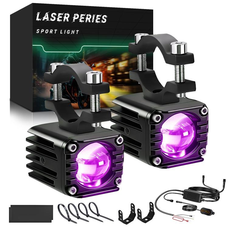 40W Motorcycle Wired Switch Integrated Waterproof Demon Eye Spotlight - Purple Light