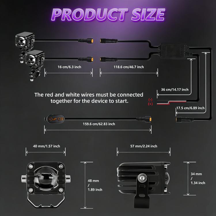40W Motorcycle Wired Switch Integrated Waterproof Demon Eye Spotlight - Purple Light