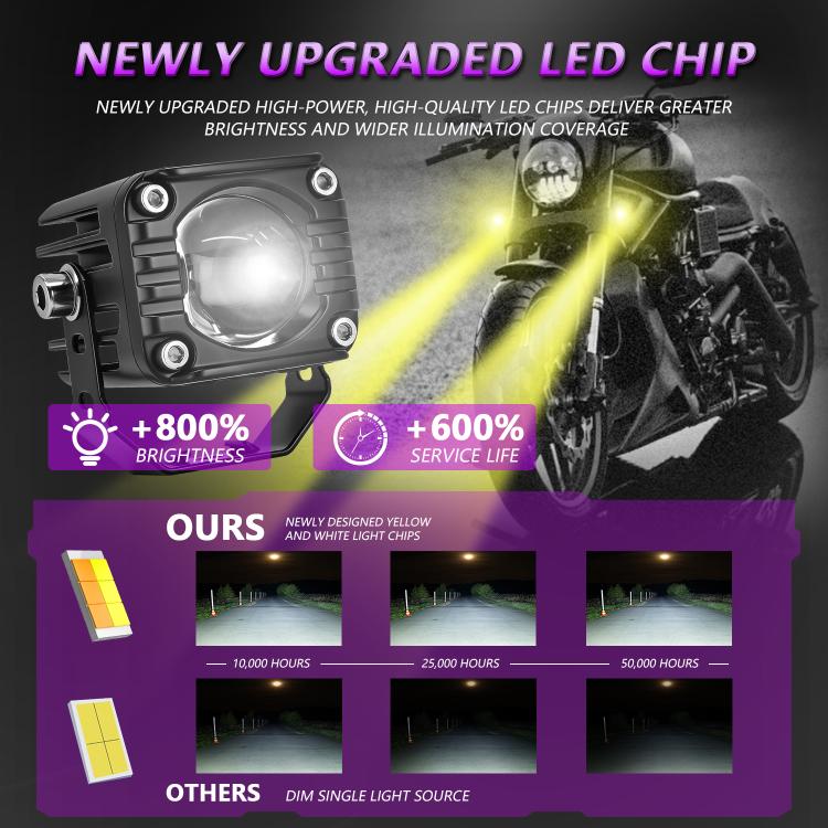 40W Motorcycle Wired Switch Integrated Waterproof Demon Eye Spotlight - Purple Light