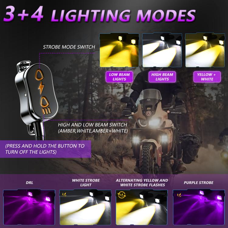 40W Motorcycle Wired Switch Integrated Waterproof Demon Eye Spotlight - Purple Light