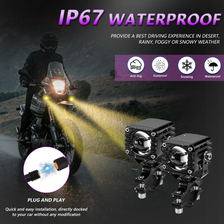 40W Motorcycle Wired Switch Integrated Waterproof Demon Eye Spotlight - Purple Light
