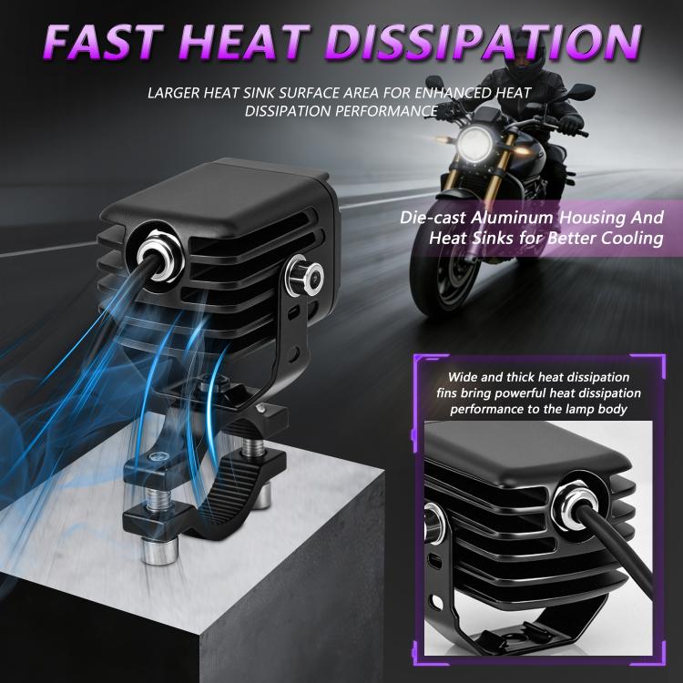 40W Motorcycle Wired Switch Integrated Waterproof Demon Eye Spotlight - Purple Light
