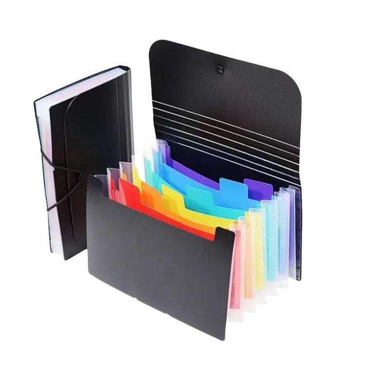 7 Pockets A6 File Organizer Expanding File Folders for Storage and Organization Black Cover Colorful Inner