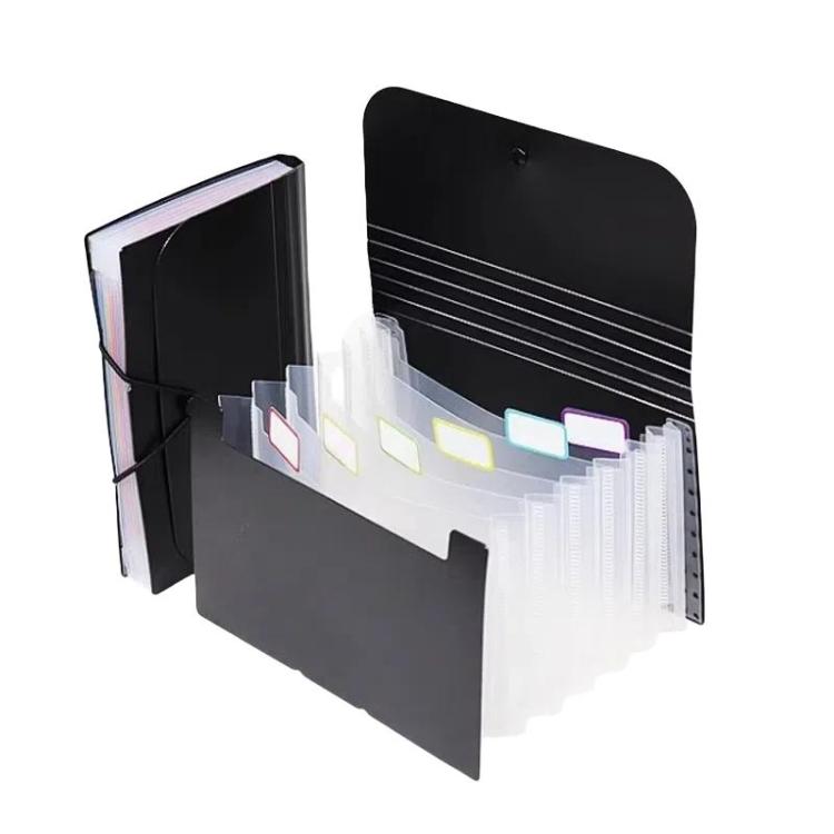 7 Pockets A6 File Organizer Expanding File Folders for Storage and Organization Black Cover Natural Inner