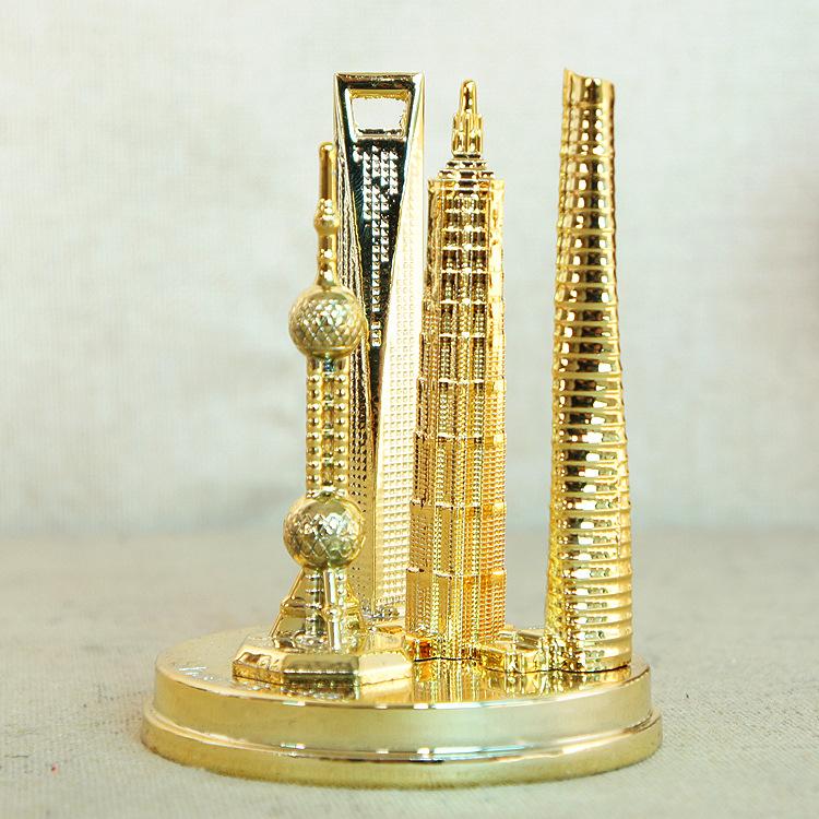 4 In 1 Shanghai Landmarks Tourist Souvenirs Metal Crafts Home Decoration, Style: Medium Gold