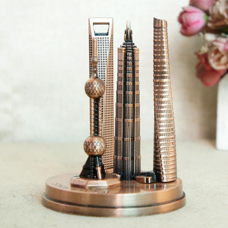 4 In 1 Shanghai Landmarks Tourist Souvenirs Metal Crafts Home Decoration, Style: Medium Red Bronze