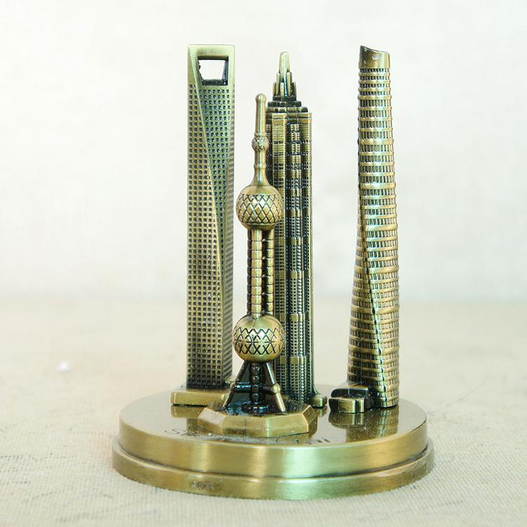 4 In 1 Shanghai Landmarks Tourist Souvenirs Metal Crafts Home Decoration, Style: Large Bronze