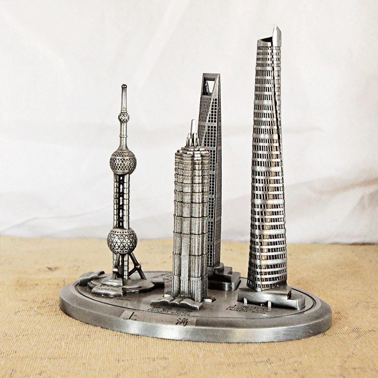 4 In 1 Shanghai Landmarks Tourist Souvenirs Metal Crafts Home Decoration, Style: Large Gray