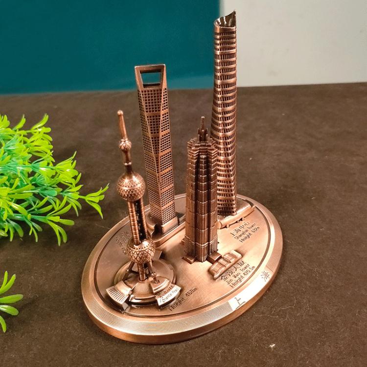 4 In 1 Shanghai Landmarks Tourist Souvenirs Metal Crafts Home Decoration, Style: Large Bronze