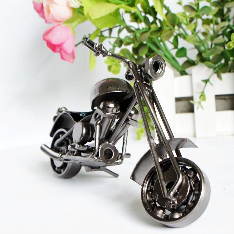Metal Iron Motorcycle Model Ornaments Handmade Crafts, Style: M34C Black
