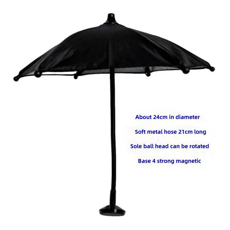 Magnetic Phone Mini Sun Protection Umbrella Parasol Diameter 9.4 inch, Metal Hose 8.3 inch