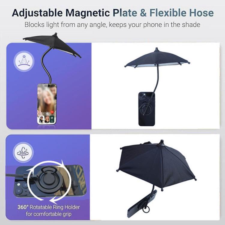 Magnetic Phone Mini Umbrella Waterproof Sunshade With Finger Ring