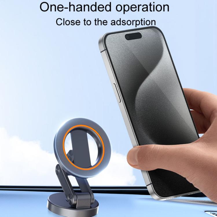 JK-319 Universal Foldable Car Cell Phone Holder Car Dashboard Rotating Magnetic Navigation Mount - Black