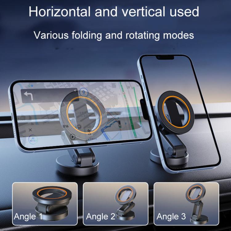 JK-319 Universal Foldable Car Cell Phone Holder Car Dashboard Rotating Magnetic Navigation Mount - Black