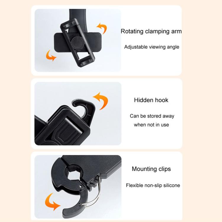 Car Rear Seat Headrest Multifunctional Rotating Telescopic Cell Phone Holder Hooks - Black