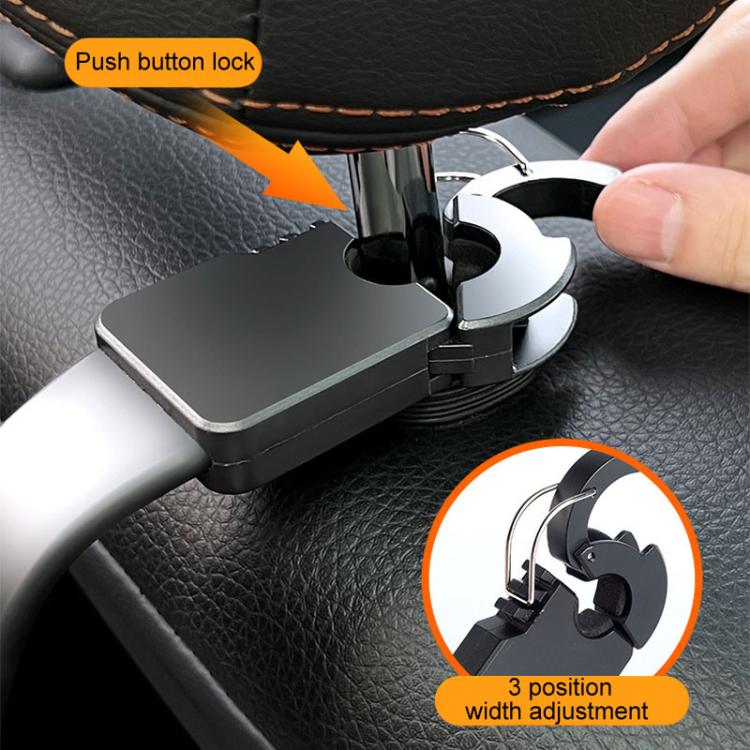 Car Rear Seat Headrest Multifunctional Rotating Telescopic Cell Phone Holder Hooks - Black
