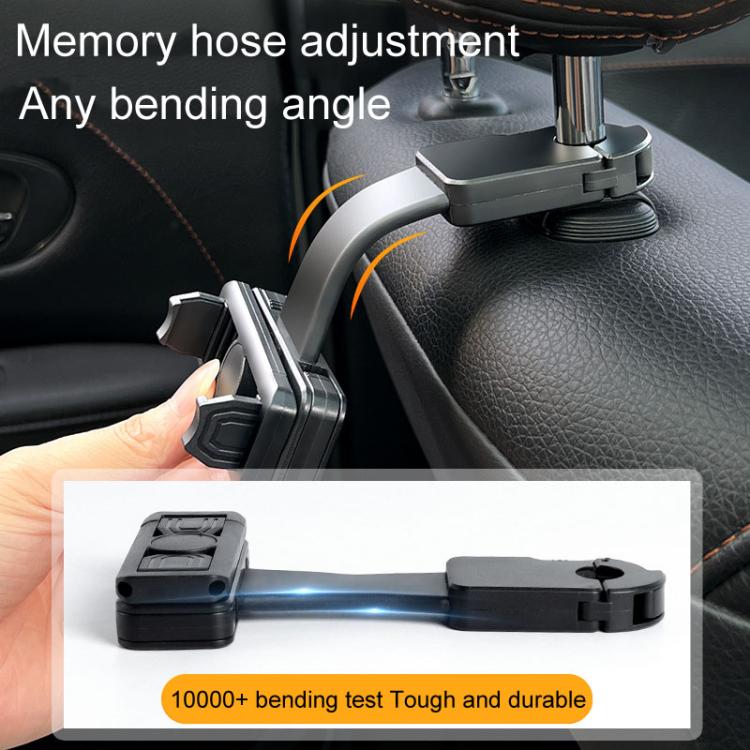 Car Rear Seat Headrest Multifunctional Rotating Telescopic Cell Phone Holder Hooks - Black