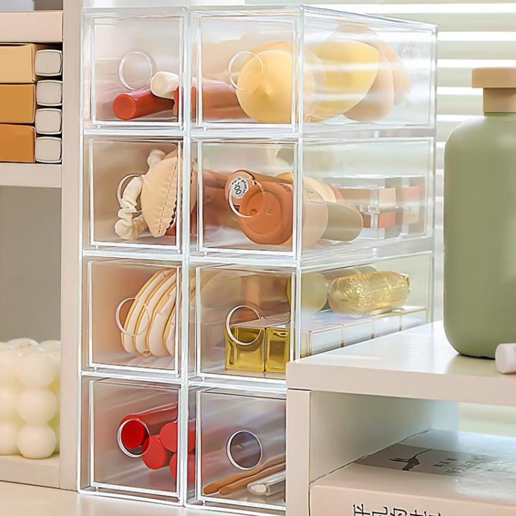 Acrylic Desk Organizer With 4 Drawers Stackable Glasses Display Case Makeup Brush Stationery Storage Box 27x17.5x7.3cm
