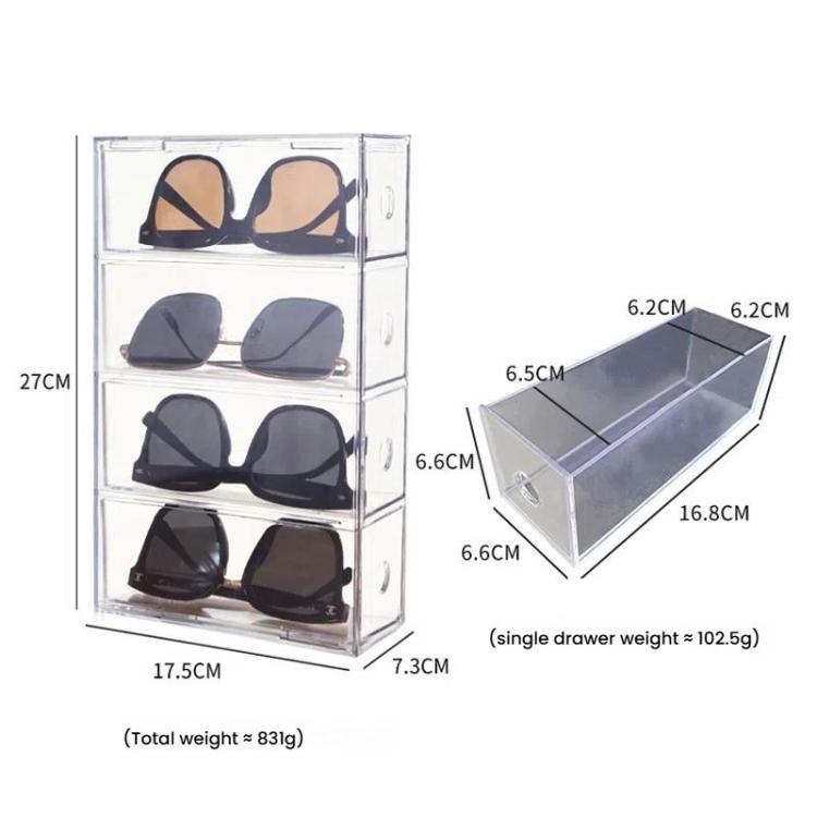 Acrylic Desk Organizer With 4 Drawers Stackable Glasses Display Case Makeup Brush Stationery Storage Box 27x17.5x7.3cm