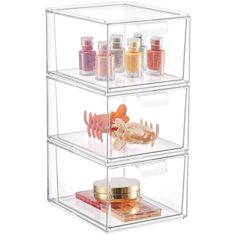 2pcs /Pack Stackable Makeup Drawer Organizer Acrylic Cosmetic Storage Box - Transparent