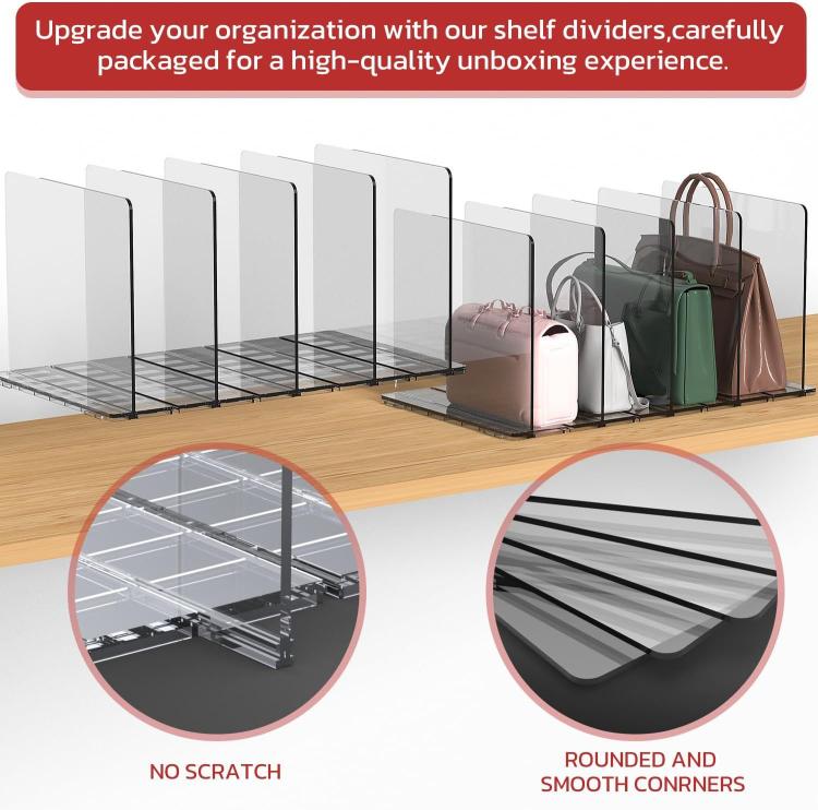 3 Bases 4 Dividers Closet Shelf Dividers Partition Accessory Adjustable Clothes Purses Handbag Organizer