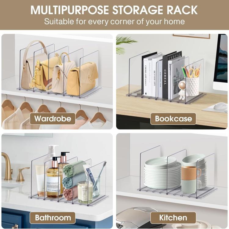 3 Bases 4 Dividers Closet Shelf Dividers Partition Accessory Adjustable Clothes Purses Handbag Organizer