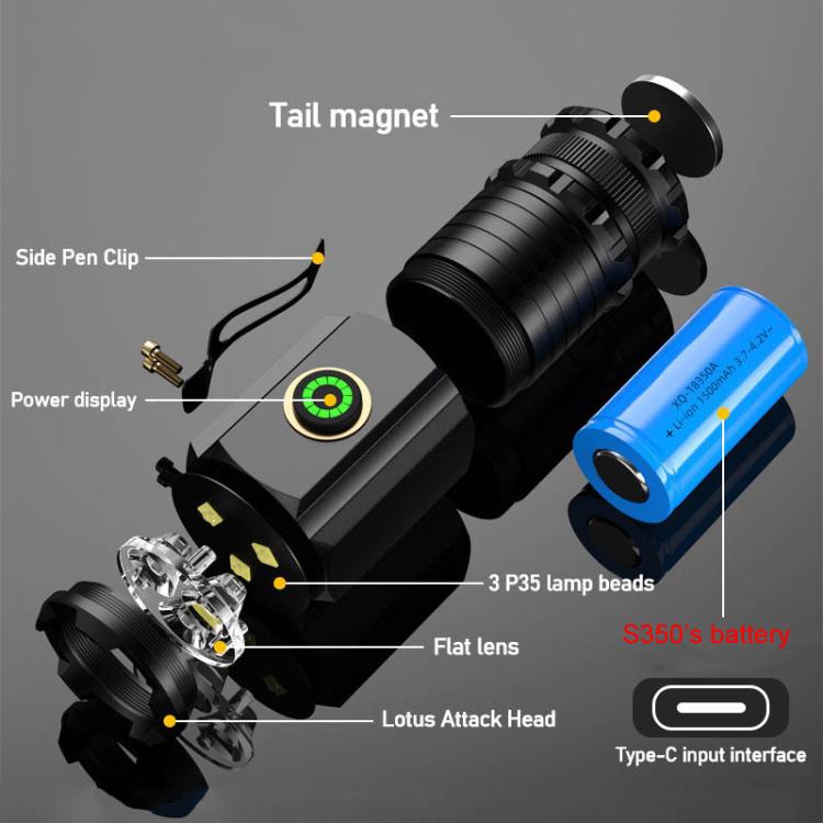 3LED Mini Flashlight Rechargeable Waterproof Torch with Tail Magnet & Battery S400