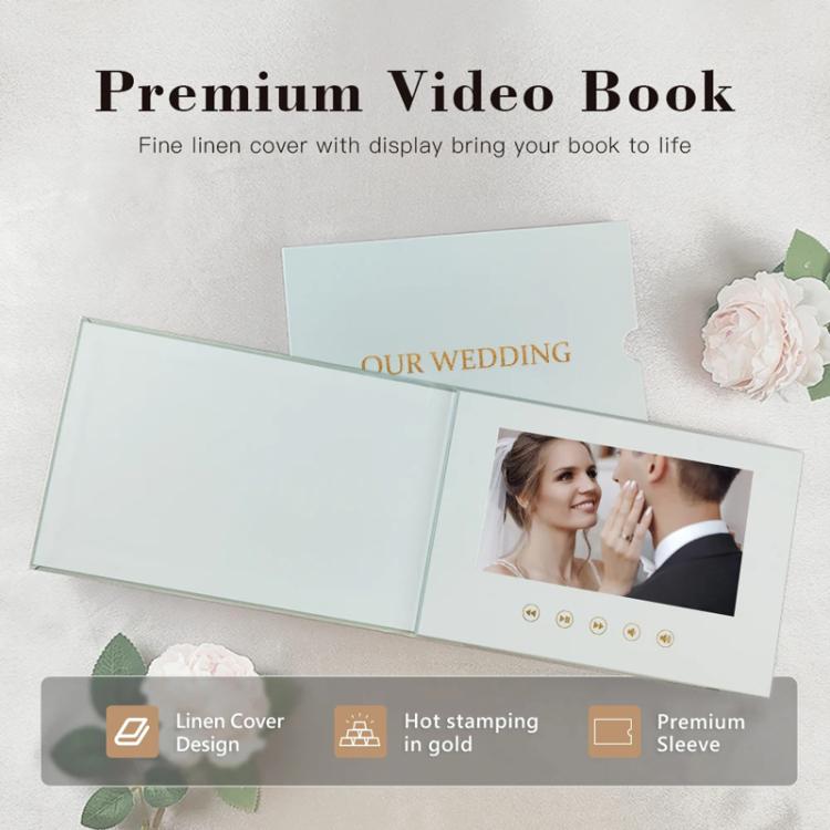 7 Inch IPS Display Multifunctional Commercial Wedding Video Invitation Linen Bound Video Album, Style: OUR WEDDING