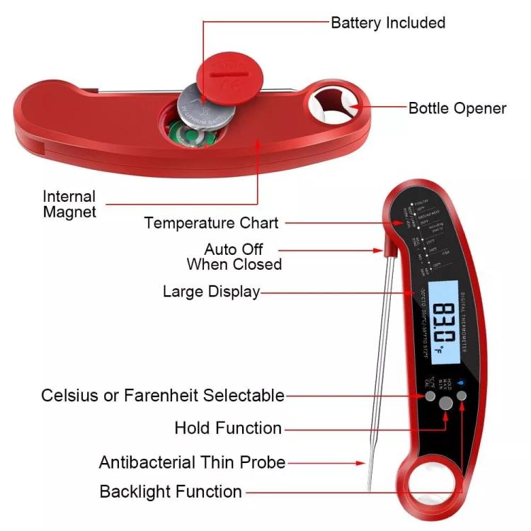 LCD Screen Digital Display Foldable Food Thermometer Kitchen Barbecue Thermometer