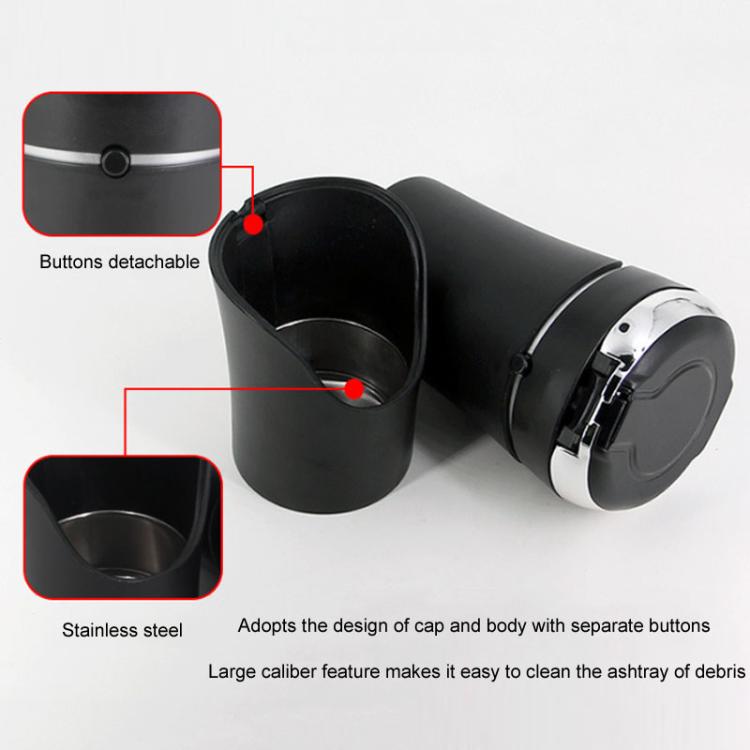 N09A Car Removable Cigarette Ashtray With Light And Lid - Silver