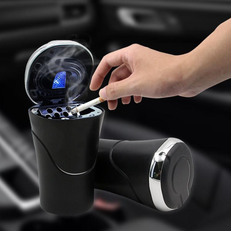 N09A Car Removable Cigarette Ashtray With Light And Lid - Silver