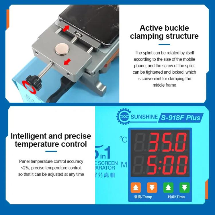 SUNSHINE S-918F Plus 5 In 1 Curved Screen Separator Mobile Phone LCD Screen Repair Separator Heating Platform - EU Plug