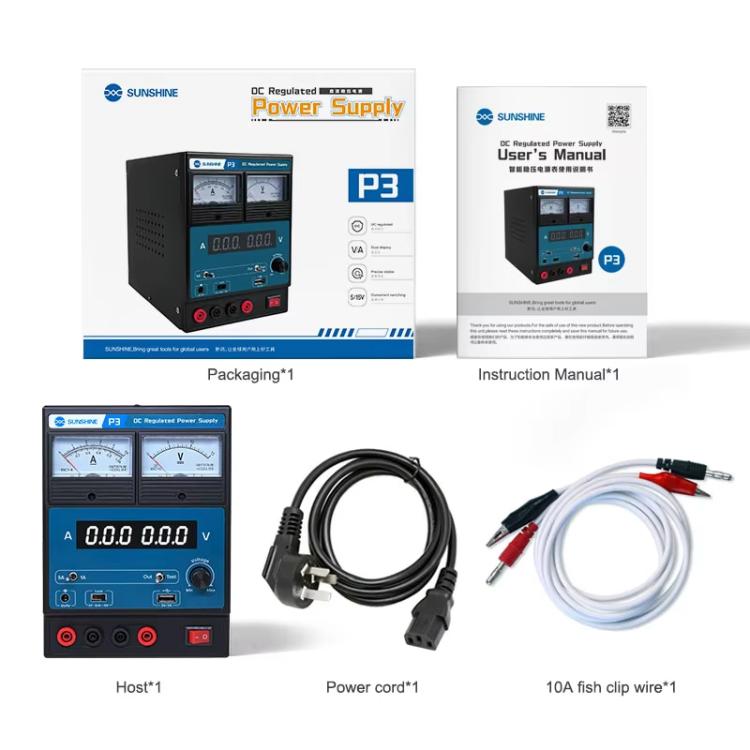 SUNSHINE P3 DC Regulated Power Supply 5V/8.4V/15V Switching Mobile Phone Repair Regulated Power Supply Meter