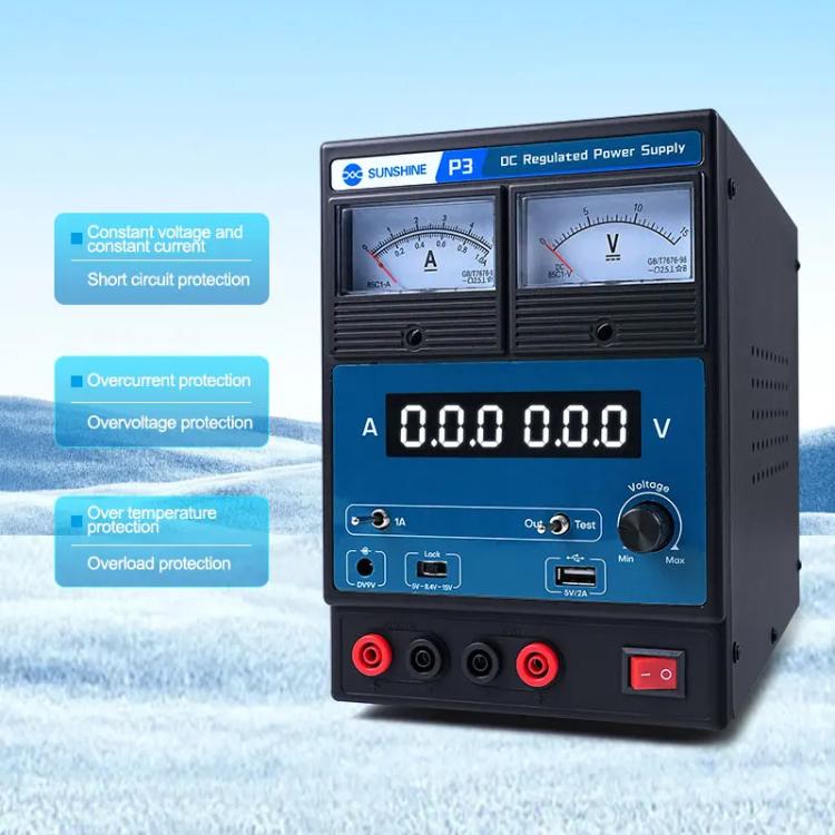 SUNSHINE P3 DC Regulated Power Supply 5V/8.4V/15V Switching Mobile Phone Repair Regulated Power Supply Meter