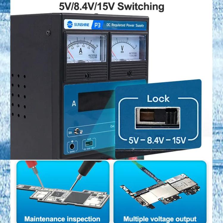 SUNSHINE P3 DC Regulated Power Supply 5V/8.4V/15V Switching Mobile Phone Repair Regulated Power Supply Meter