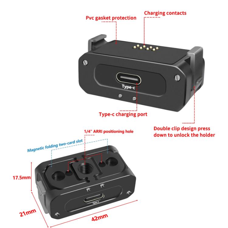 For DJI Osmo Action 2 Camera Magnetic Charging Base with 1/4 Inch & Arri Hole, Spec: Set A
