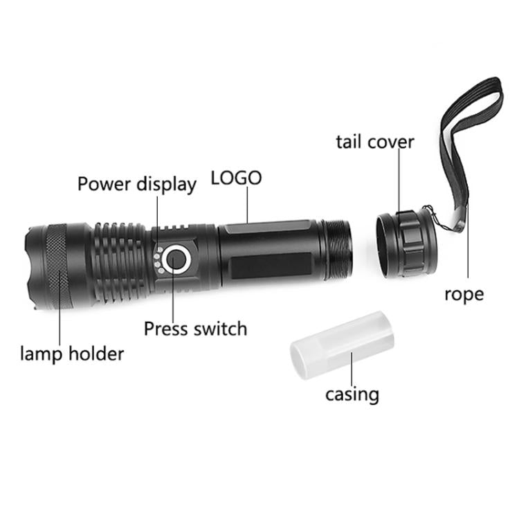 Aluminum Alloy Telescopic High-Intensity Flashlight With Power Display - Without Batteries